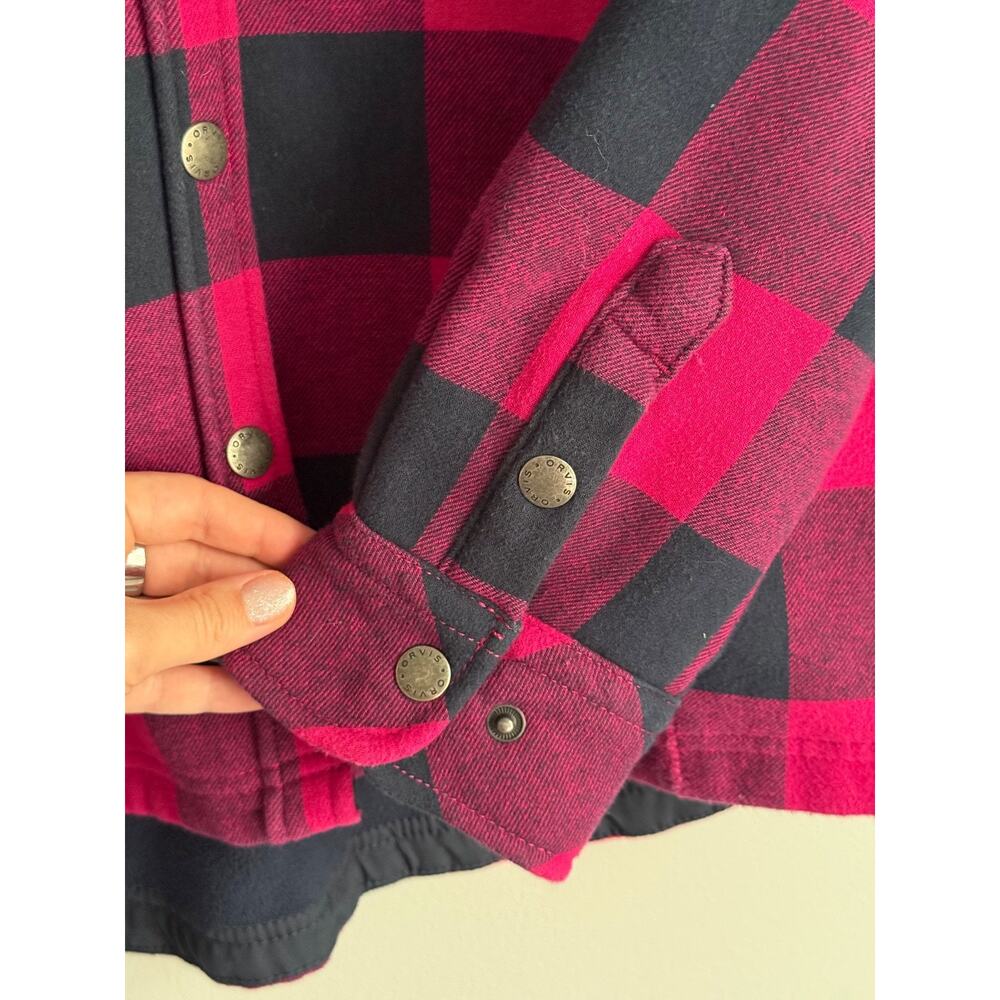 Orvis Women's M Flannel Shacket Pink Navy Buffalo Plaid Fleece Lined Snap - Picture 5 of 9